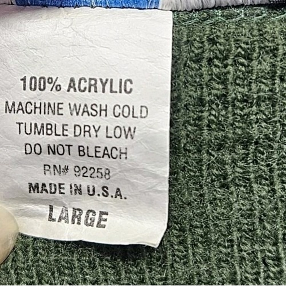 Vintage Jester Acrylic V Neck Sweater Green Diamond Pattern USA Large L - Picture 5 of 9